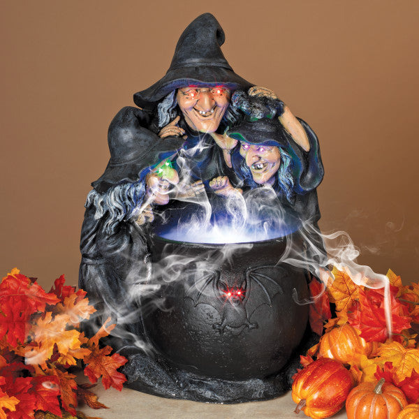 Lighted Witches with Smoking Cauldron